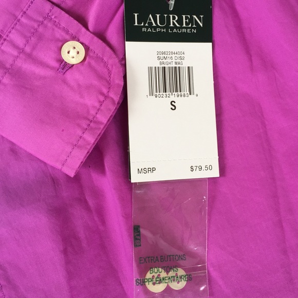 RALPH LAUREN WOMEN’S Magenta Button Down Blouse - Picture 7 of 8